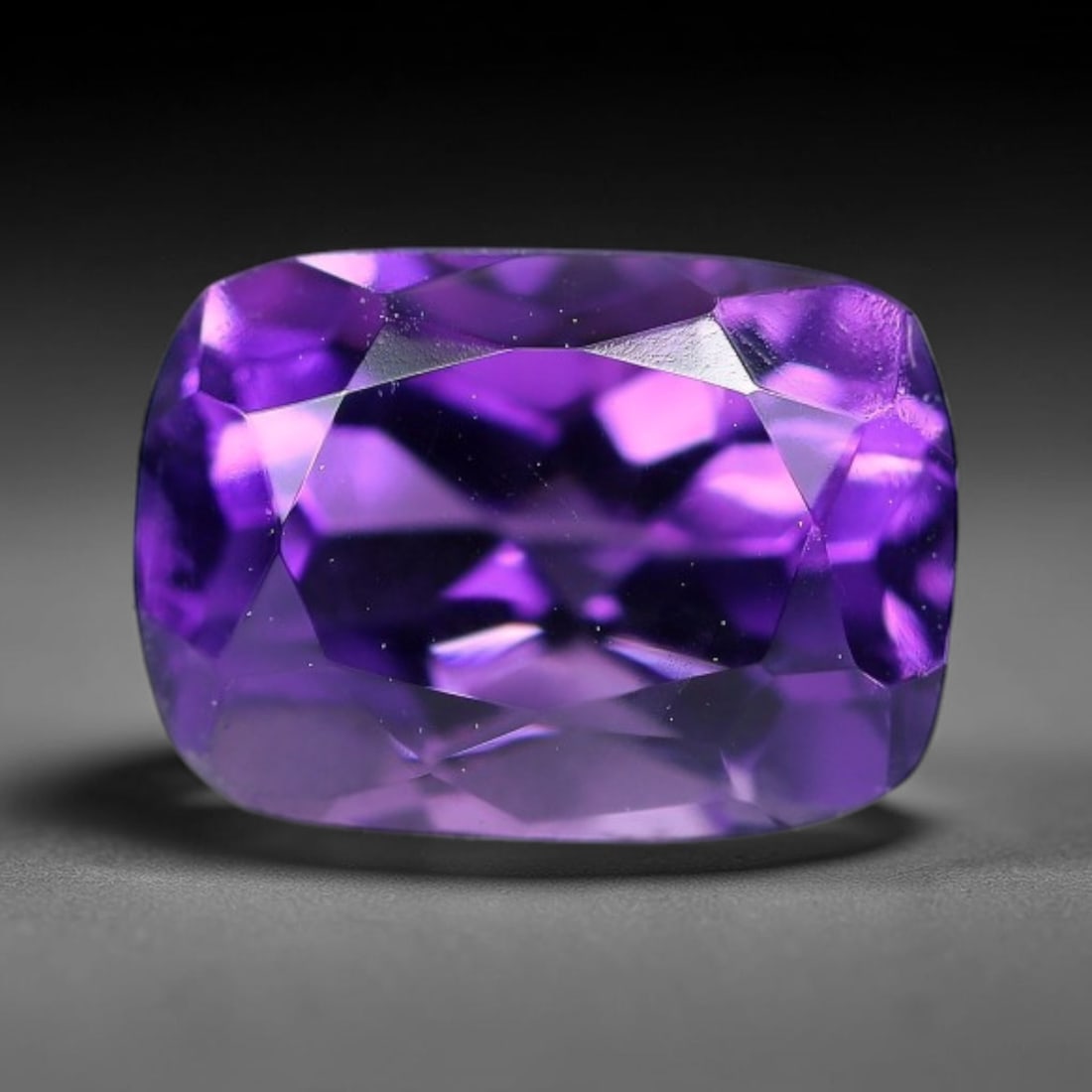 3.00 Carats Natural Purple Amethyst Cushion Faceted Loose Gemstone, 29XX: This natural amethyst features expert cushion faceting with vivid deep purple colour saturation, dotted with tiny native mineral pinpoints distributed evenly within the quartz crystal structure. Consi