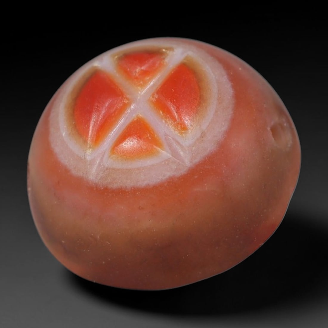 Vintage Tibetan Natural Carnelian Agate Bead Talisman, 81XZ: Small traditional wearable bead hand polished from solid natural carnelian agate mineral, originating from Himalayan Tibetan cultural craft heritage. Carnelian agate was a widely cherished stone mater