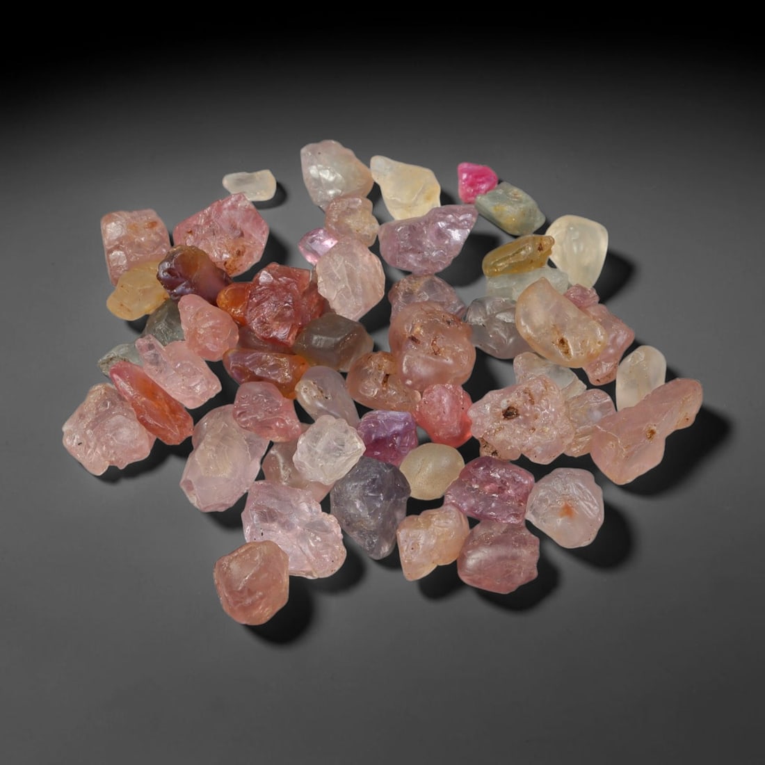 75.17ct Natural Multi-Colour Spinel Rough Parcel Loose Gemstone, 73YS: Natural spinel rough parcel showcasing a beautiful array of soft varied hues with subtle tonal differences throughout each crystal. Raw crystalline surfaces carry authentic natural mineral textures an