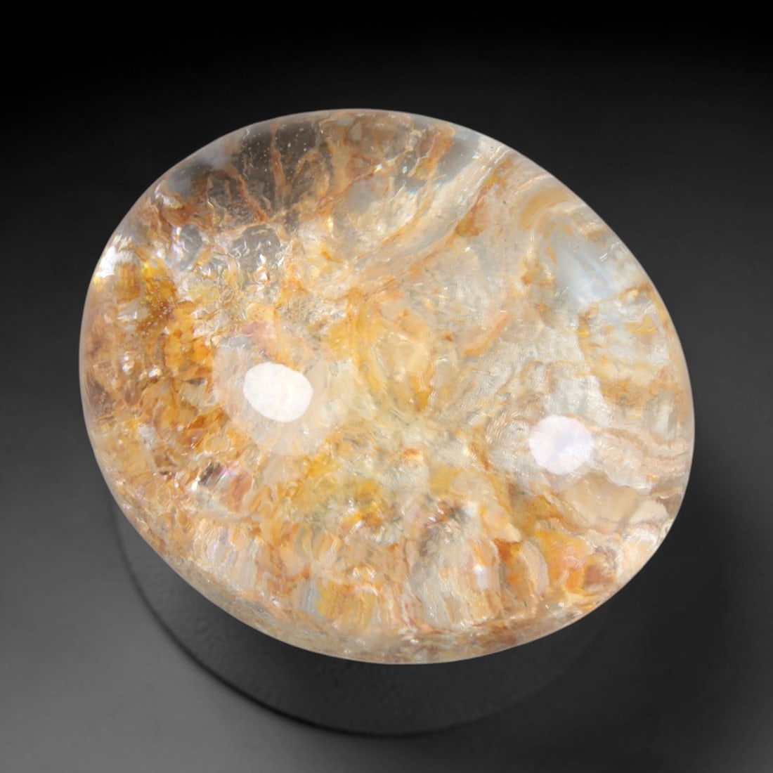 102.99 Carats Polished Phantom Quartz Cabochon - Natural Inclusion Specimen, 40XB: Polished phantom quartz cabochon, crafted from premium natural quartz crystal material. This large, statement specimen showcases breathtaking, layered golden phantom inclusions within a translucent, c
