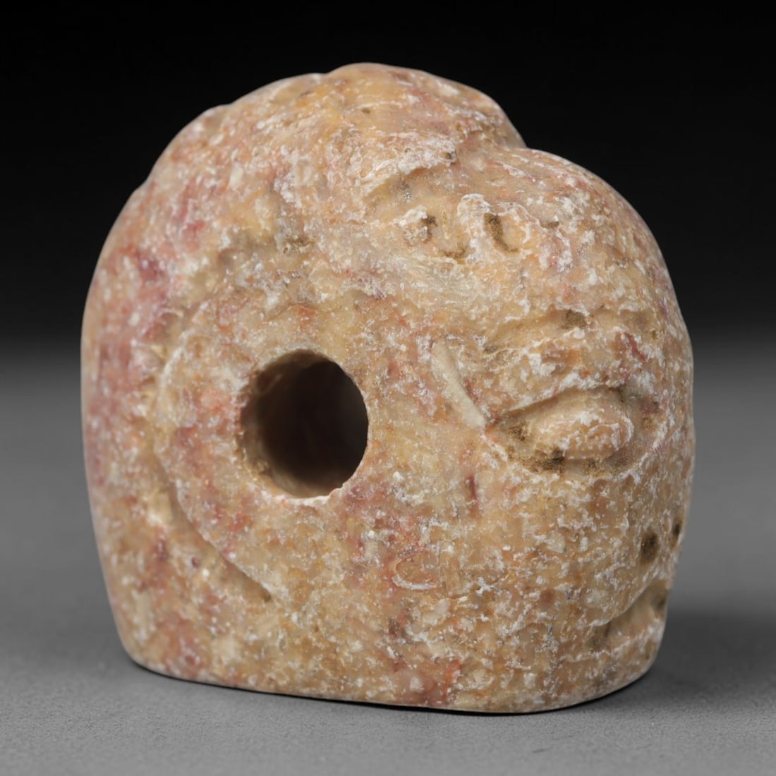 Ancient Byzantine Hand Carved Stone Stamp Seal Amulet, 57WT: Compact antique wearable stamp seal hand crafted from natural soft sedimentary stone, originating from Byzantine era Mediterranean cultural traditions. Stone stamp seals were essential multi-purpose a