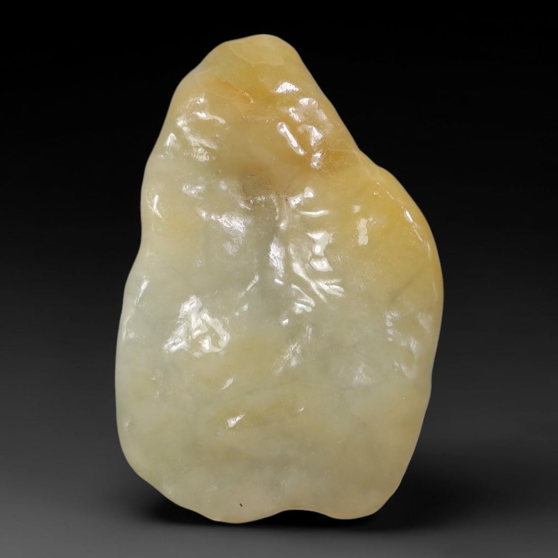 92ct Natural Type A Burmese Jadeite Jade Polished Sliced Rough, 33YN: This specimen is a sliced rough block of natural Type A Burmese jadeite jade. The interior displays natural colour zoning with visible mineral veining and crystalline patterns typical of unprocessed j