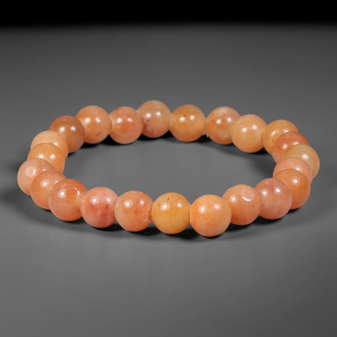 Natural Burmese Type A Peach Orange Golden Jadeite Beaded Bracelet, 69TA: Handmade from fully untreated genuine Burmese Type A jadeite, this bracelet features evenly polished small round beads with soft peach orange and pale apricot golden natural tones, dotted with tiny in