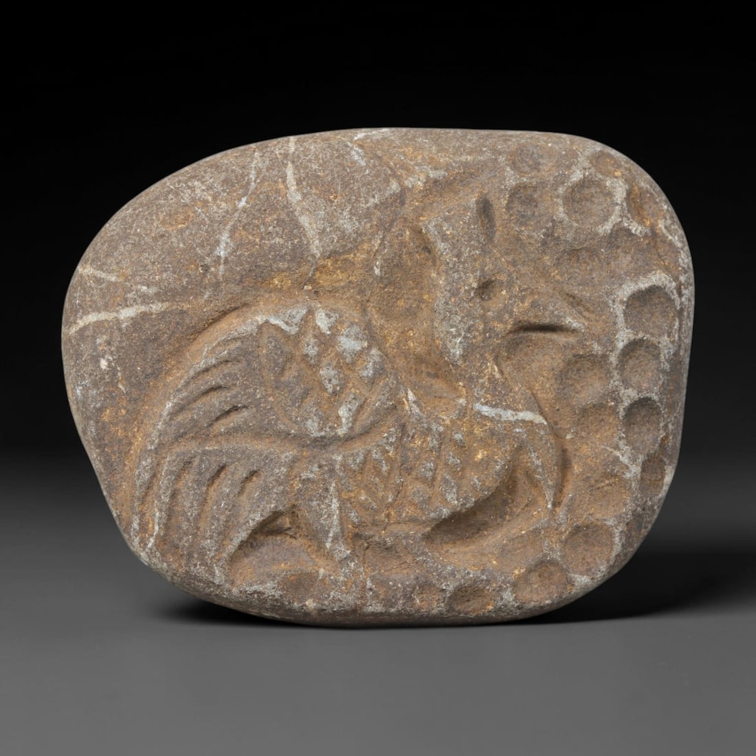 Ancient Medieval Christian Hand Carved Stone Devotional Plaque, 80WT: Compact antique sacred tablet hand-hewn from natural sedimentary stone, originating from Medieval Christian devotional craft traditions across the broader Mediterranean and Near Eastern spheres. Minia