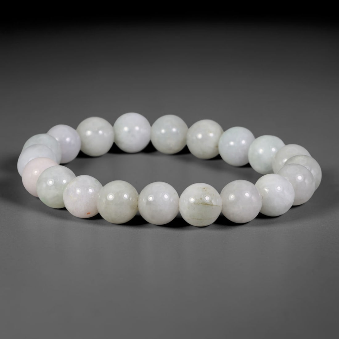Natural Burmese Type A Milky White Subtle Lavender Jadeite Jade Beaded Bracelet, 12TA: Expertly crafted from 100% untreated genuine Burmese Type A jadeite, this bracelet features uniformly polished small-medium round beads with a soft milky white base interspersed with delicate pale lav