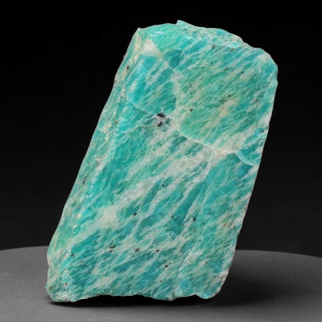 80ct Natural Russian Ural Amazonite Slab Rough, 11WV: This intact amazonite slab features distinct parallel mineral banding running uniformly across its naturally split flat surface within 46x26x8mm slab dimensions, retaining unmodified natural geologica