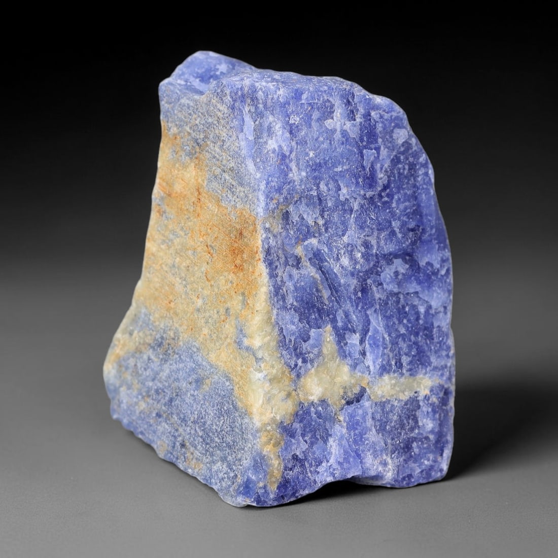 132 Carats Natural Royal Blue Sodalite Rough Stone, 22YS: This genuine natural sodalite rough exhibits soft blended royal blue mineral coloration mixed with pale crystalline matrix formed through natural igneous geological formation. Fine light mineral speck