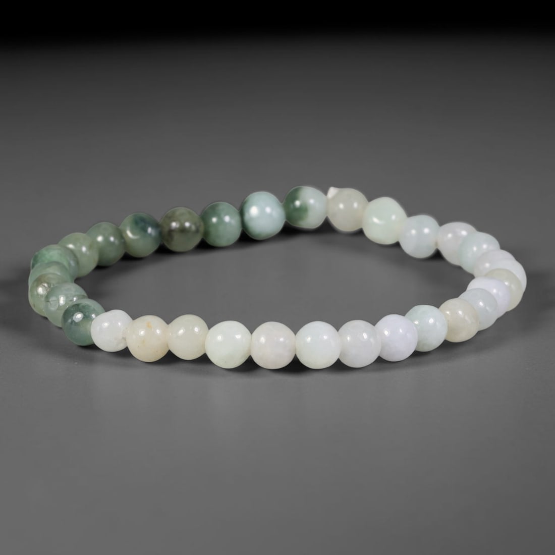 Natural Burmese Type A White Floating Moss Green Jadeite Jade Beaded Bracelet, 29TA: Crafted from untreated natural Burmese Type A jadeite jade beads with maximum bead dimension of 6.41mm, this slim single-loop bracelet features smooth polished round beads with milky white base natura