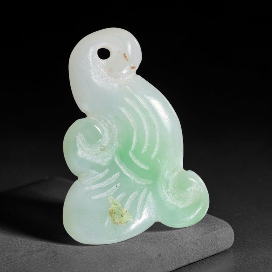 Natural Burmese Type A Jadeite Jade Hand Carved Pendant, 36TC: Artisan hand-carved untreated Burmese Type A jadeite jade pendant measuring 34.8x24 mm. Carefully sculpted with detailed relief craftsmanship and finished with a smooth glossy polish. Authentic Type A