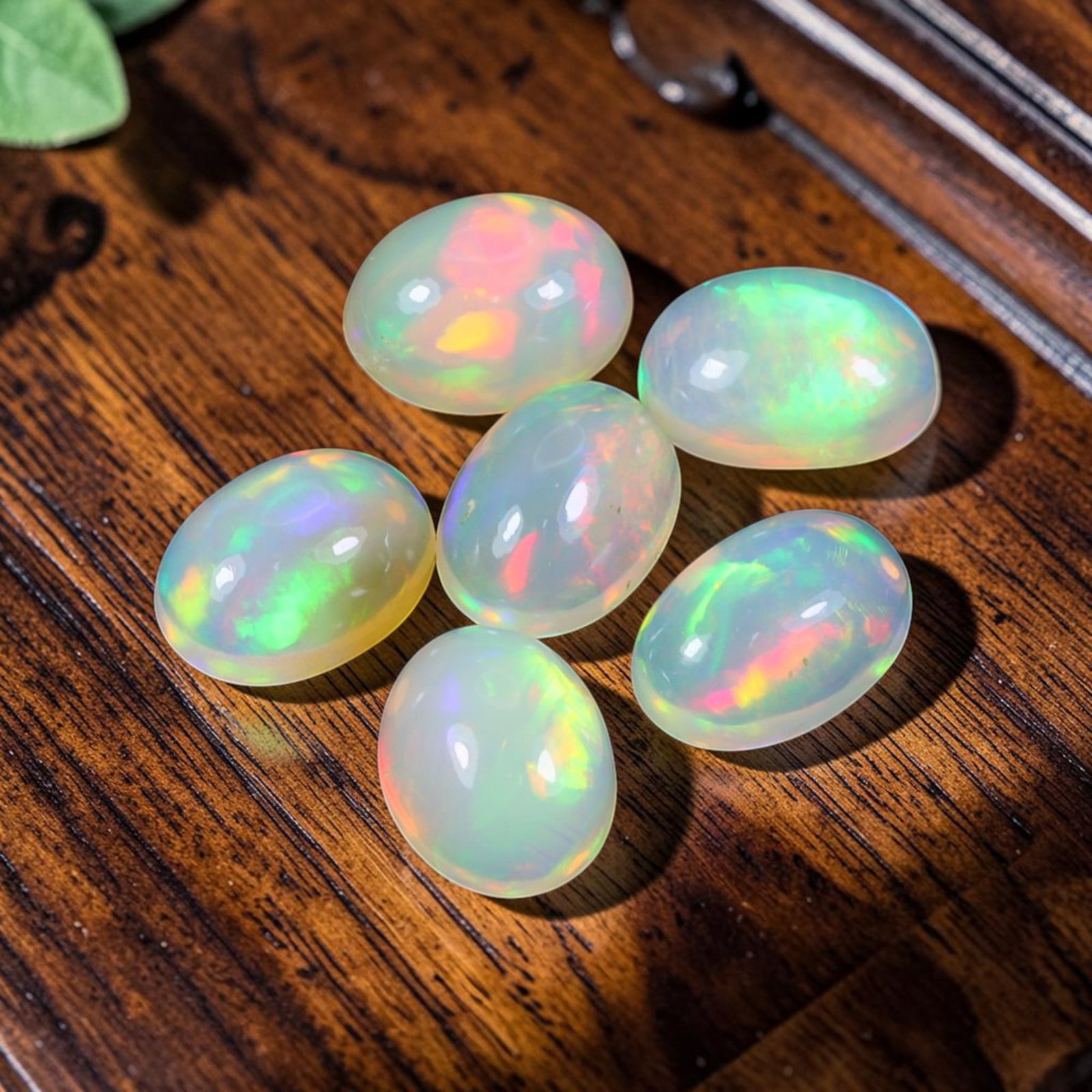 6.95 Carats Natural Ethiopia Welo Opal Oval Cabochon Parcel, 88WC: This parcel consists of six polished oval cabochons of genuine natural Ethiopia Welo Opal sourced from the famous Welo opal mining region. Each calibrated gem measures approximately 9x6x3mm, crafted w