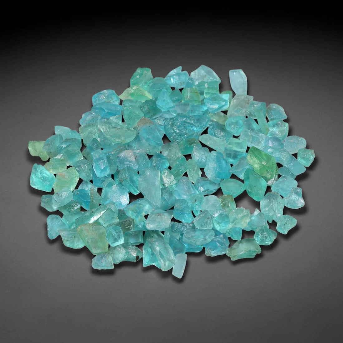 130.25ct Natural Blue Apatite Rough Parcel Loose Gemstone, 47YS: Natural apatite rough parcel featuring fresh bright blue colouration with subtle tonal variations across each crystal piece. Raw crystalline surfaces display authentic natural mineral textures and inh
