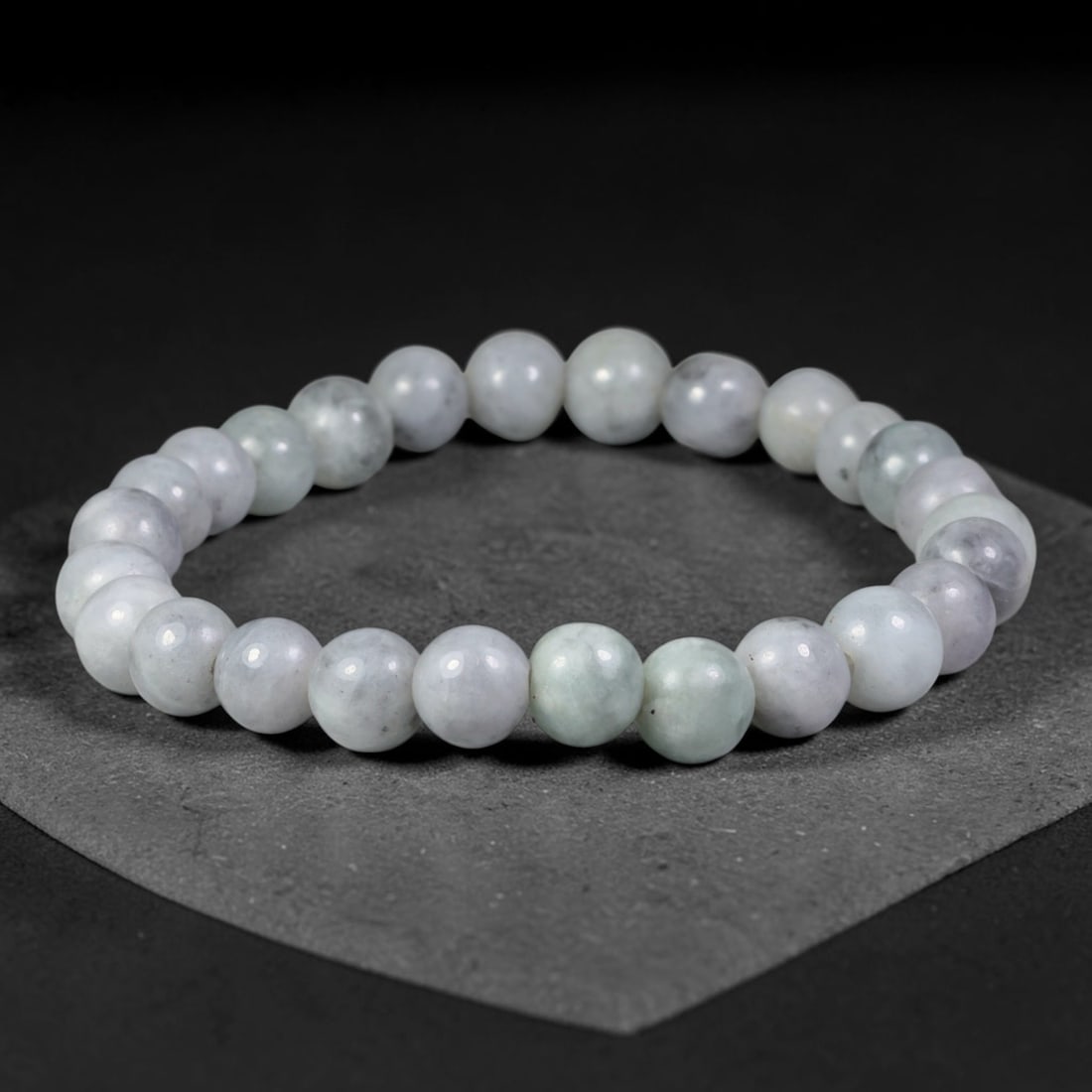 Natural Burmese Type A Pale White Grey Jadeite Jade Beaded Bracelet, 70TA: Crafted from untreated natural Burmese Type A jadeite jade beads with maximum bead dimension of 8.47mm, this wearable strand features a gentle polished finish displaying soft pale white and grey natur