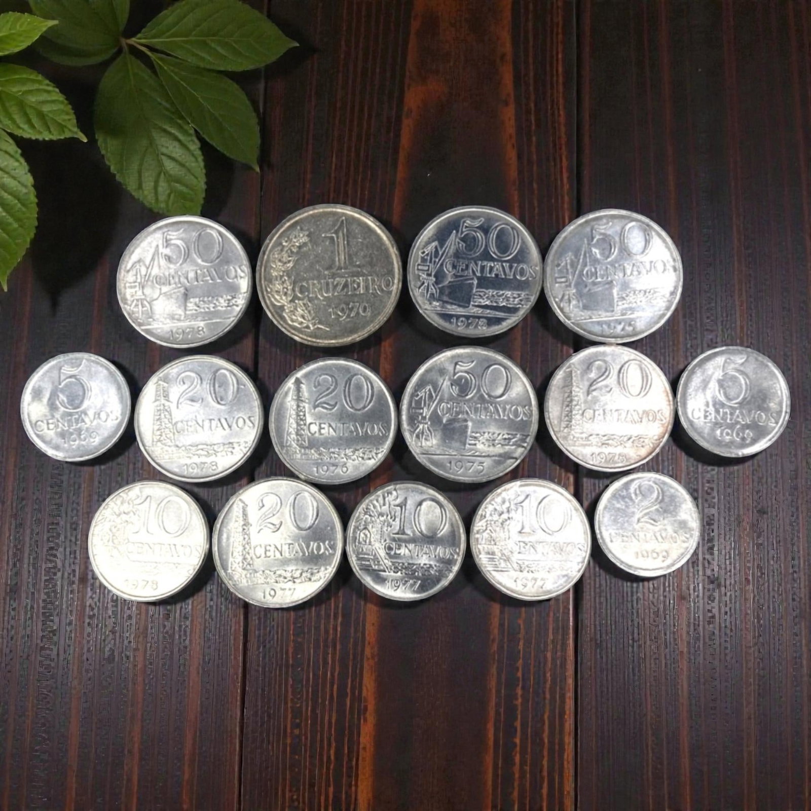 BRAZIL: Economic Transition & National Identity - 15-Piece Coins Set, 1969-1978, 20-29mm, 30ZJ: This 15-Piece Coins Set of Brazilian coins, minted between 1969 and 1978, encapsulates a pivotal era of economic transition and national identity in South America's largest nation. Ranging from 20 to 