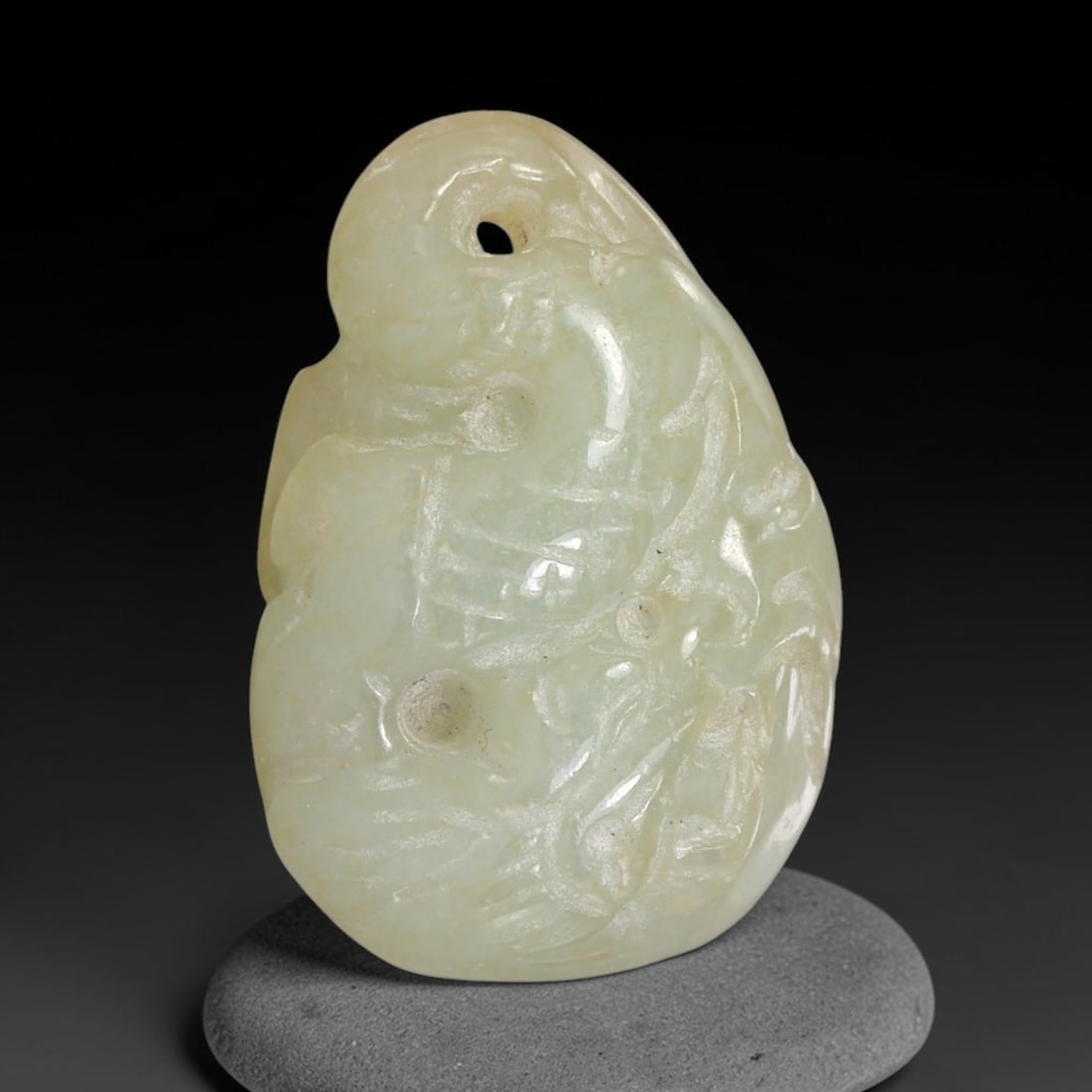 Natural Burmese Type A Jadeite Jade Hand Carved Pendant, 17TC: Artisan hand-carved untreated Burmese Type A jadeite jade pendant measuring 26x17.8 mm. Carefully sculpted with detailed relief craftsmanship and finished with a smooth glossy polish. Authentic Type A