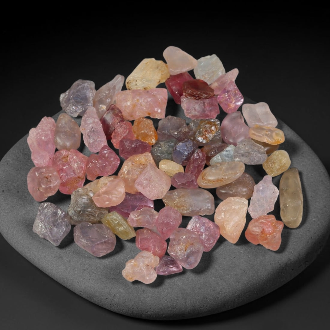 88.08ct Natural Multi-Colour Spinel Rough Parcel Loose Gemstone, 64YS: Natural spinel rough parcel showcasing a beautiful array of soft varied hues with subtle tonal differences throughout each crystal. Raw crystalline surfaces carry authentic natural mineral textures an