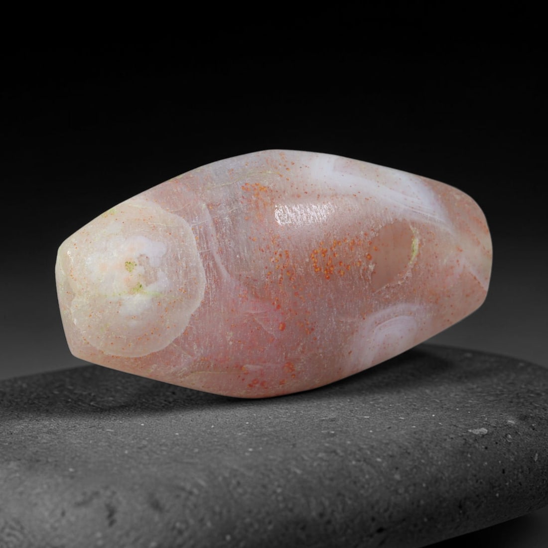 Ancient Indus Valley Pink Speckled Banded Chalcedony Barrel Amulet Bead (3300-1300 BCE), 15XV (1 of 1)