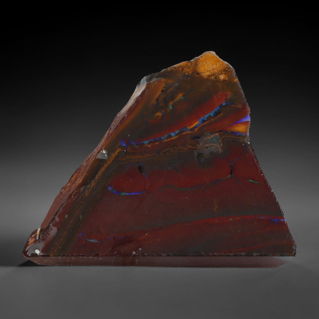 26.02ct Natural Australian Queensland Boulder Opal Sliced Slab Cutting Rough, 6YP: Natural sliced slab rough of Queensland boulder opal cutting grade, featuring rich color ironstone matrix with patterns. The face clearly reveals extensive opal veining and pocket formations running t