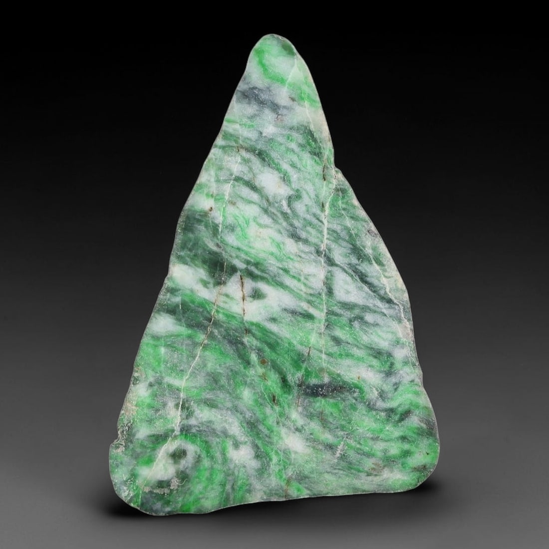 116ct Natural Type A Burmese Jadeite Jade Sliced Rough, 70YN: This specimen is a sliced rough block of natural Type A Burmese jadeite jade. The interior displays natural colour zoning with visible mineral veining and crystalline patterns typical of unprocessed j