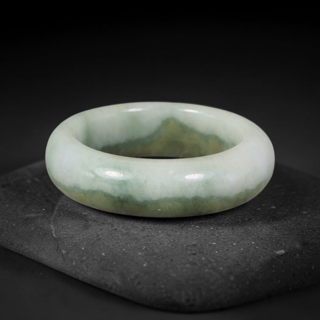 Natural Burmese Type A Jadeite Jade Band Ring Size US 12, 29TB: Crafted from untreated natural Burmese Type A jadeite jade, this solid stone band features a high-gloss polished finish displaying consistent deep green mineral tones interwoven with natural subtle to