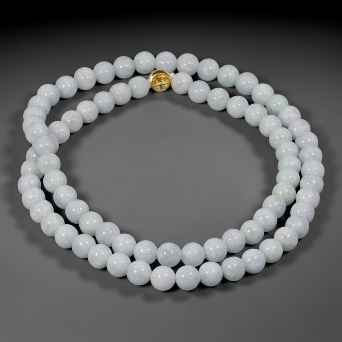 Natural Burmese Type A Pale Lavender Jadeite Jade Beaded Necklace, 2WY: This necklace strand is fashioned from authentic untreated Burmese Type A jadeite material, each spherical bead holding soft pale lavender tonal hues naturally formed during the stone's geological dev