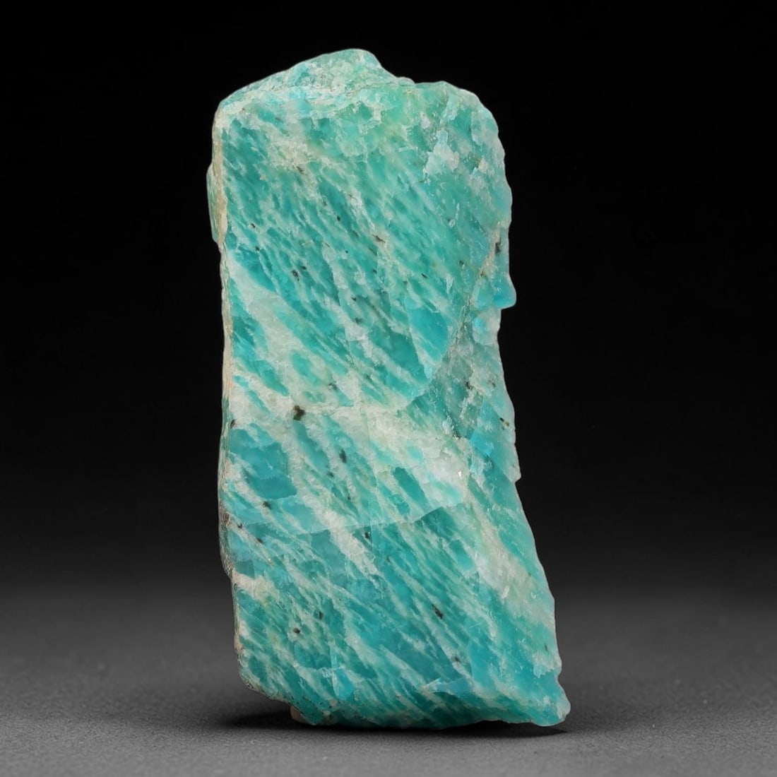 38ct Natural Russian Ural Amazonite Slab Rough, 19WV: This intact amazonite slab features distinct parallel mineral banding running uniformly across its naturally split flat surface within 41x18x5mm slab dimensions, retaining unmodified natural geologica