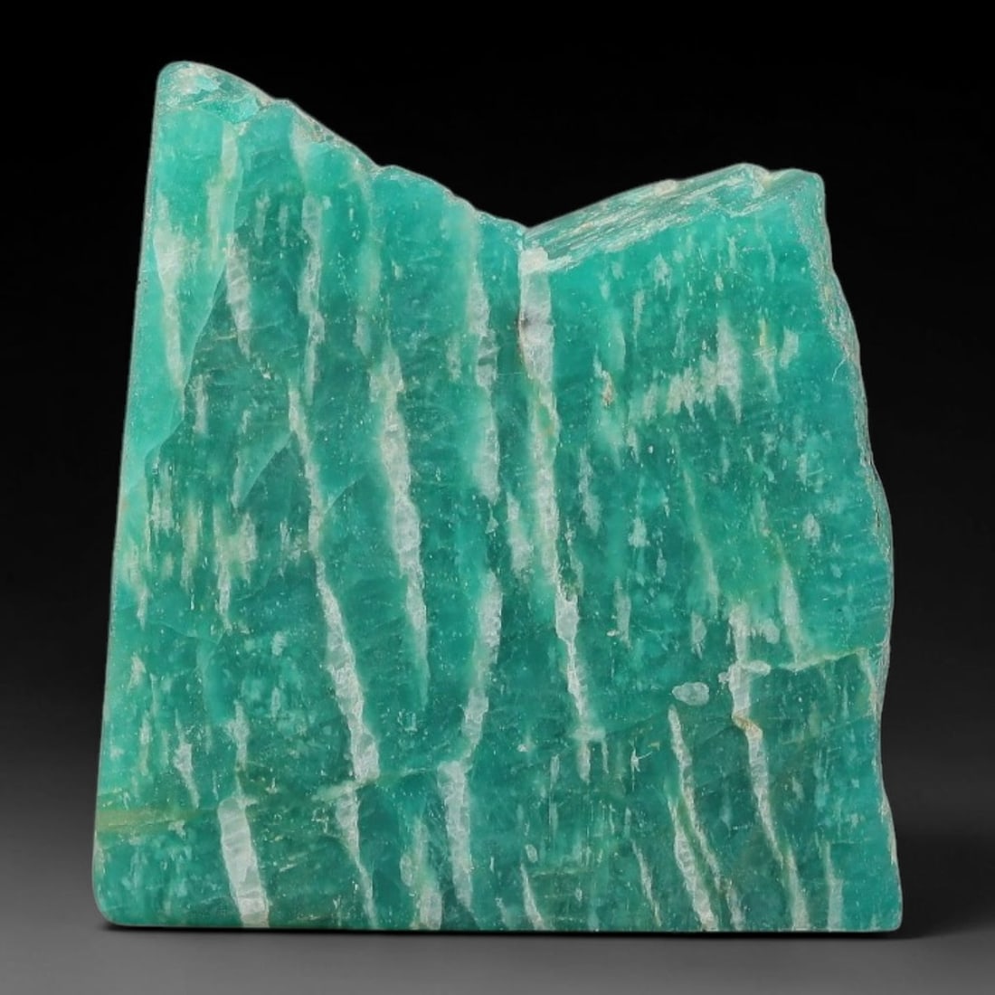62ct Natural Russian Ural Amazonite Slab Rough, 21WV: This intact amazonite slab features distinct parallel mineral banding running uniformly across its naturally split flat surface within 28x27x8mm slab dimensions, retaining unmodified natural geologica