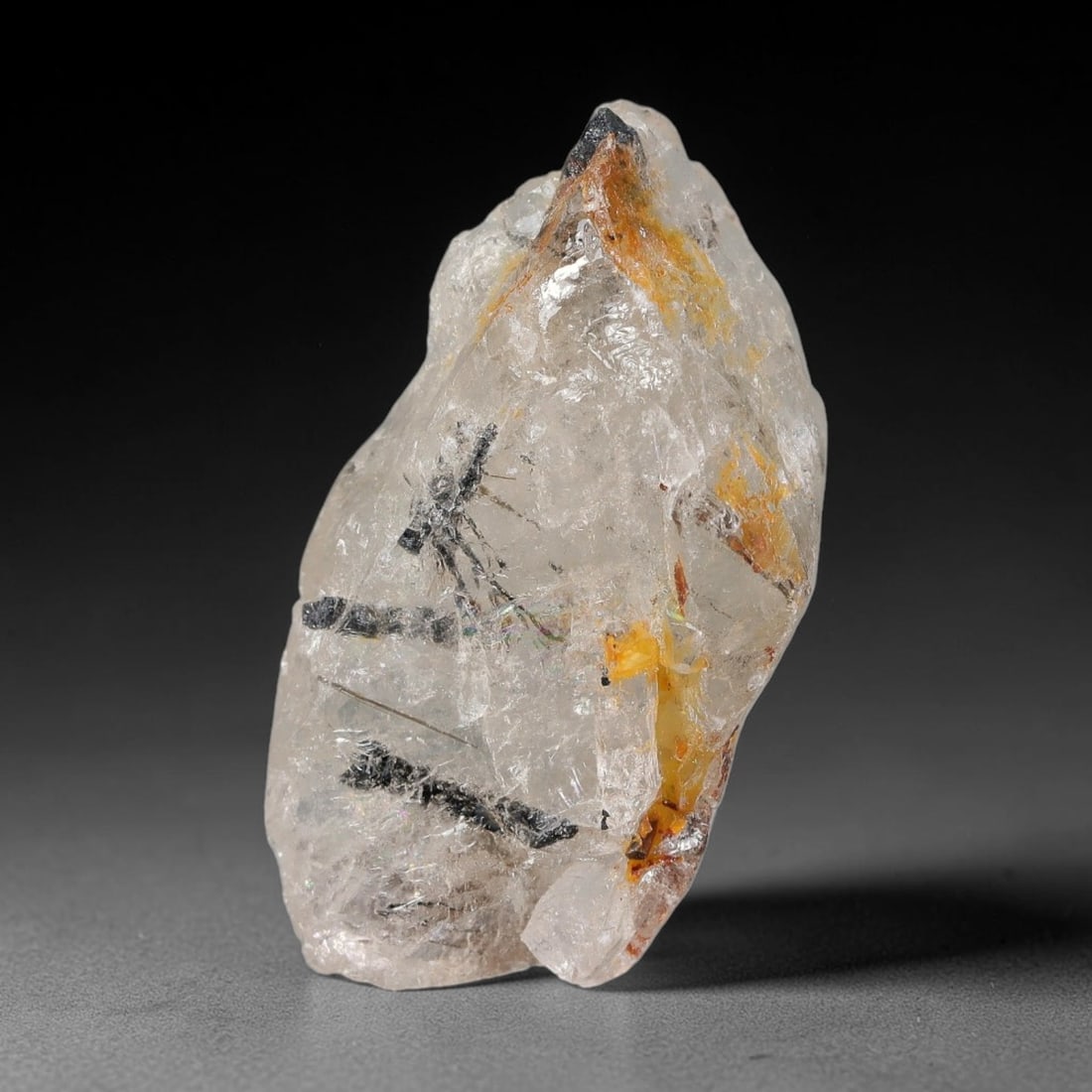 45 Carats Natural Black Rutilated Quartz Raw Rough Crystal Chunk, 45YS: This genuine natural rutilated quartz rough features distinct needle-like black rutile inclusions embedded within translucent clear quartz crystal, formed through natural hydrothermal geological proce