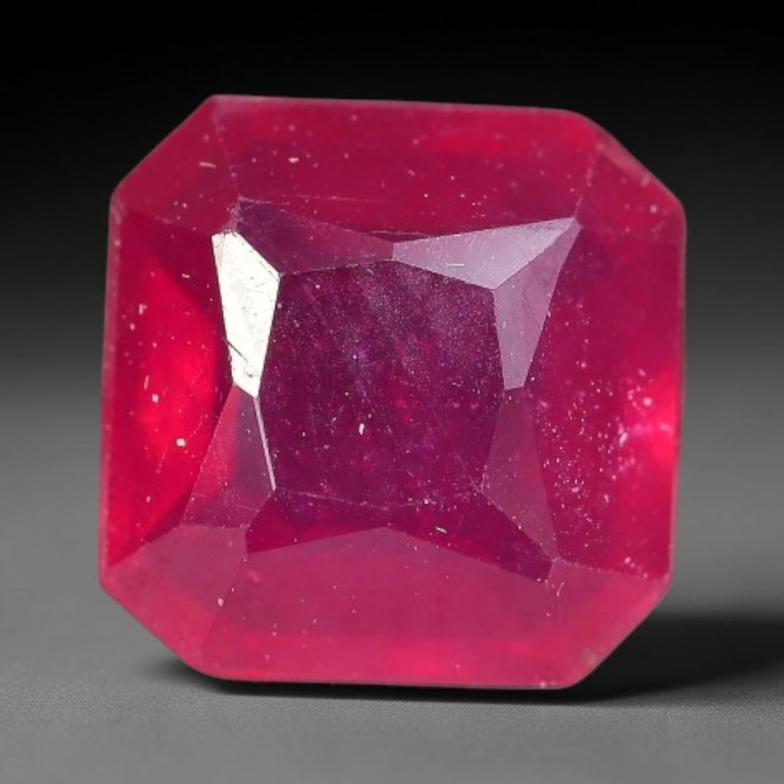 1.65 Carats Natural Madagascar Ruby Square Cushion Cut Loose Gemstone, 79XM: This natural Madagascar ruby is crafted into a square cushion modified step cut, displaying vivid saturated crimson red color typical of Malagasy corundum. Fine scattered mineral inclusions, subtle in