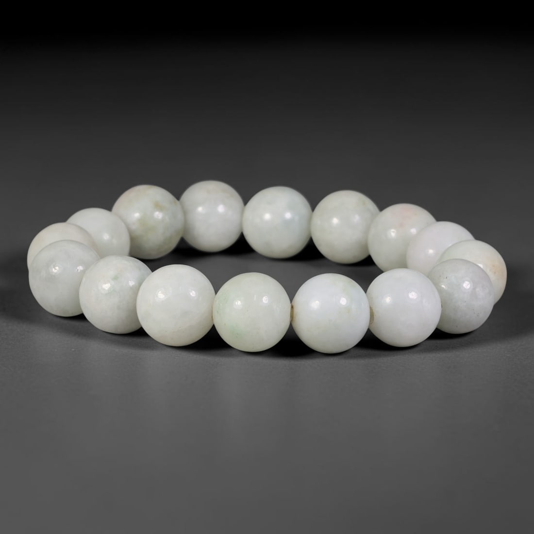 Natural Burmese Type A Milky White Jadeite Jade Beaded Bracelet, 51TA: Crafted from fully untreated authentic Burmese Type A jadeite, this bracelet features large, smoothly polished round beads with a clean milky white base tone accented by faint natural pale yellow and 