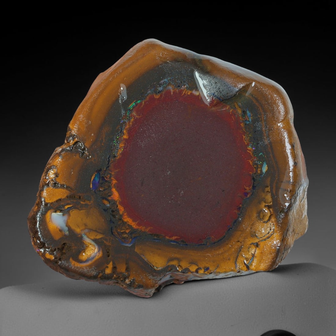 86.90ct Natural Australian Queensland Boulder Opal Sliced Slab Cutting Rough, 97YL: Natural sliced slab rough of Queensland boulder opal cutting grade, featuring rich color ironstone matrix with patterns. The face clearly reveals extensive opal veining and pocket formations running t