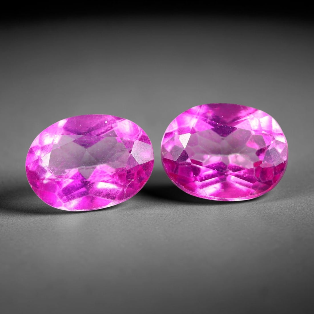 4.64ct Natural Pink Topaz Oval Cut Matched Pair Loose Gemstones, 98TG: Natural pink topaz fashioned into a matched pair of oval mixed cuts with polished table and well-defined pavilion facets. The stones display a saturated vivid hot pink body color with good transparenc