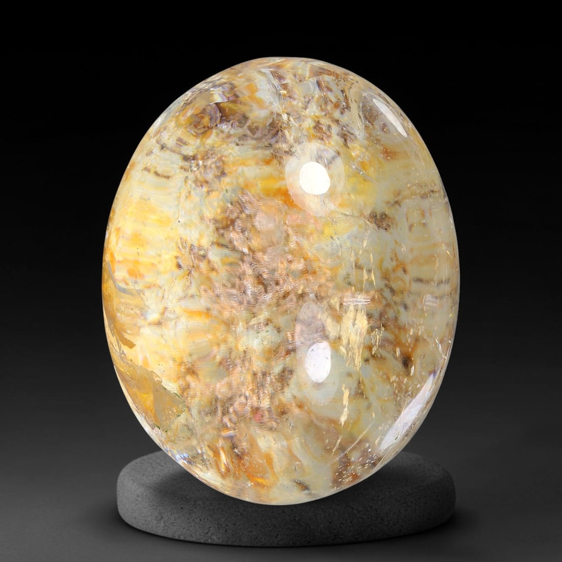 29.48ct Natural Brazilian Phantom Quartz Oval Cabochon Loose Gemstone, 99YX: This smoothly polished cabochon of natural phantom quartz preserves delicate layered phantom crystal formations enclosed inside transparent quartz host. The domed polished surface offers unobstructed 
