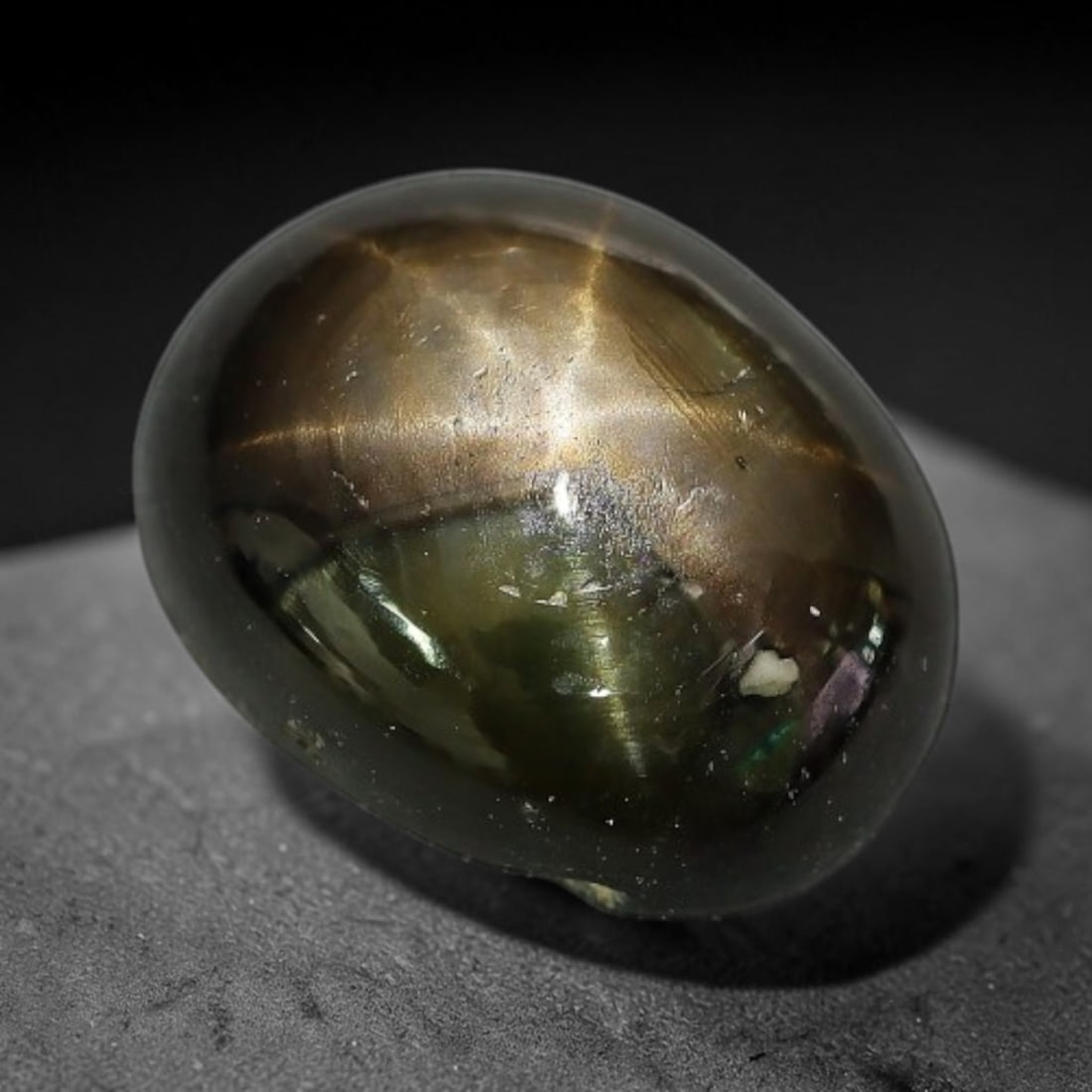 2.65ct Natural Siamese 6-Ray Black Star Sapphire Loose Gemstone, 6XY: This polished star sapphire originates from classic Siamese mining deposits, featuring a deep dark crystalline base with fine native mineral traces trapped within its structure, sized at calibrated 8.