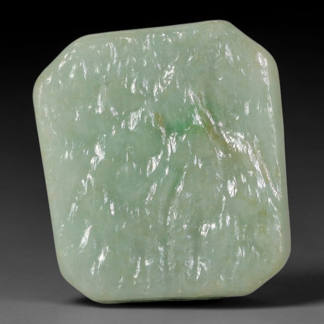 181ct Natural Type A Burmese Jadeite Jade Polished Sliced Rough, 26YN: This specimen is a sliced rough block of natural Type A Burmese jadeite jade. The interior displays natural colour zoning with visible mineral veining and crystalline patterns typical of unprocessed j