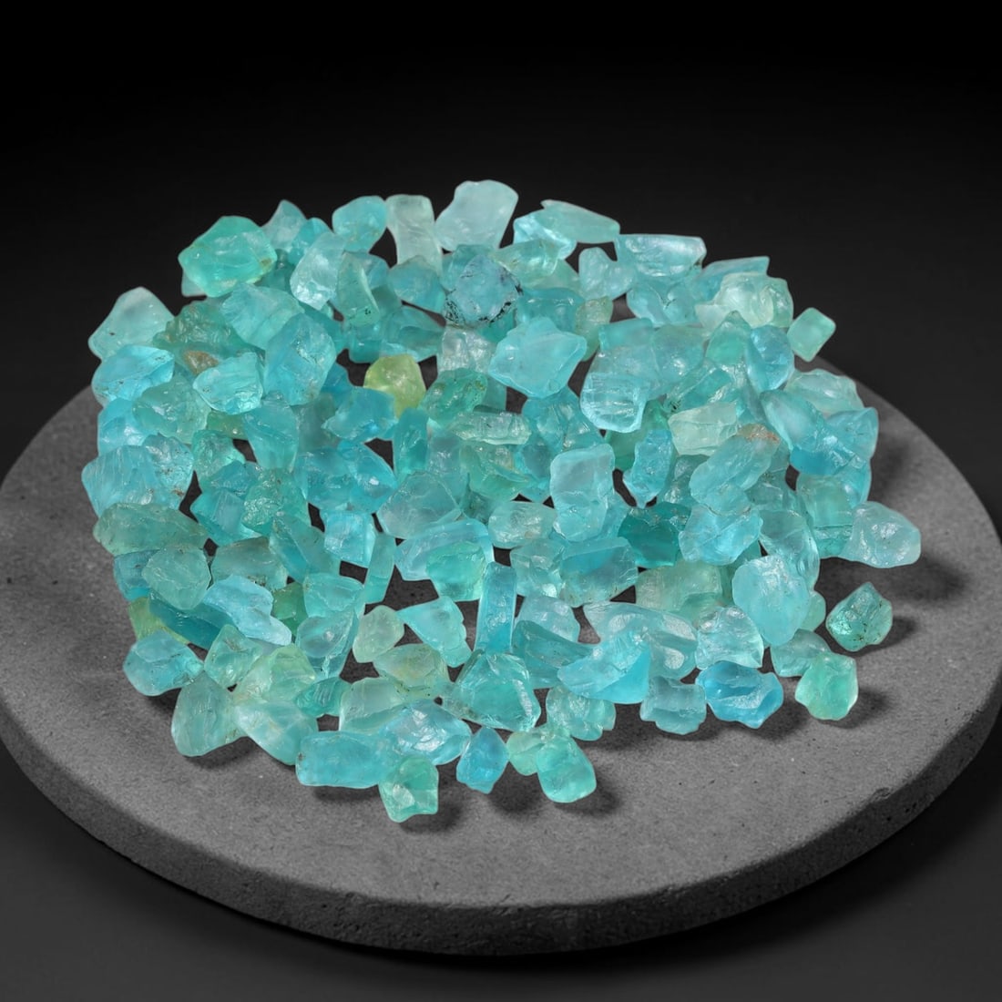 127.12ct Natural Blue Apatite Rough Parcel Loose Gemstone, 55YS: Natural apatite rough parcel featuring fresh bright blue colouration with subtle tonal variations across each crystal piece. Raw crystalline surfaces display authentic natural mineral textures and inh