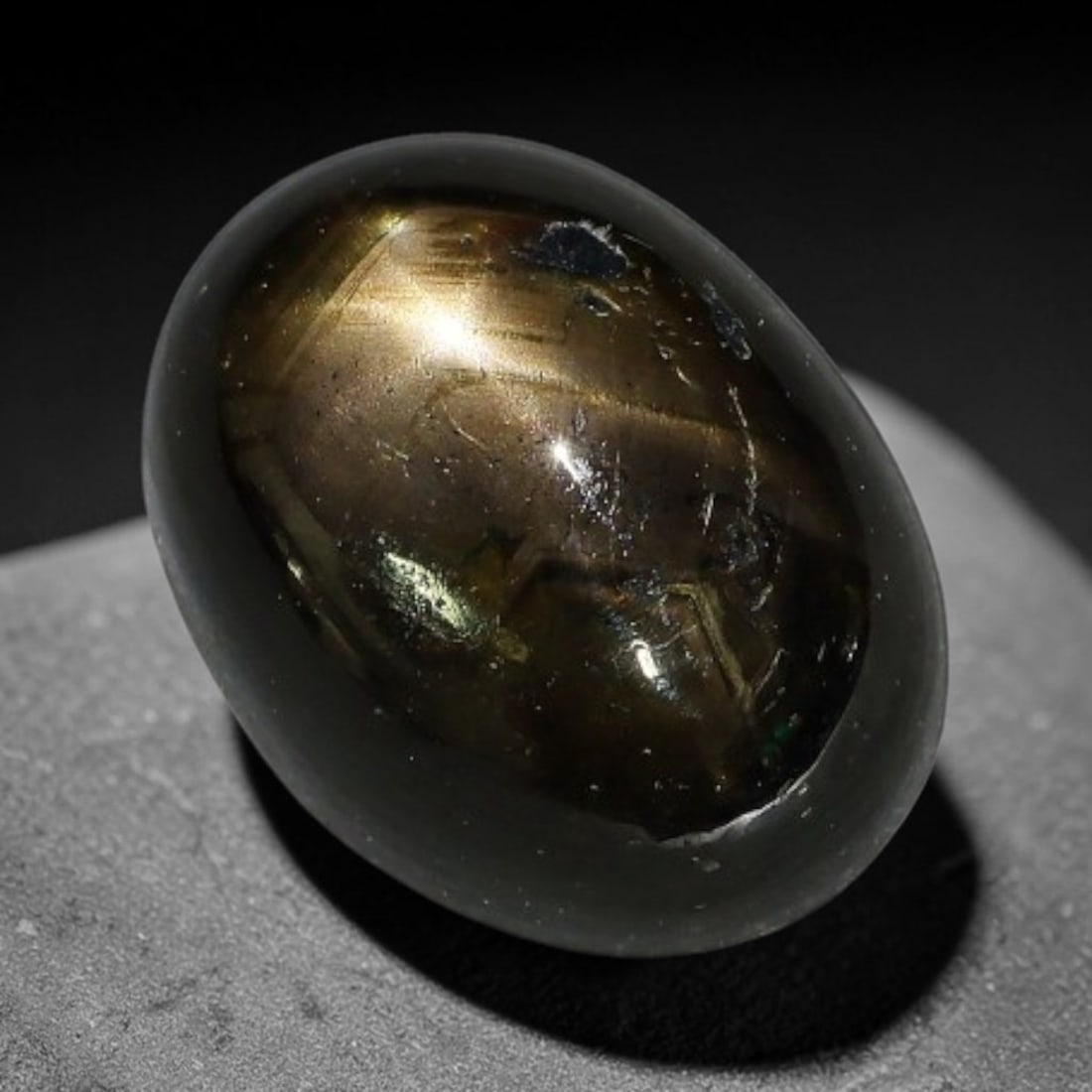 5.41ct Natural Siamese 6-Ray Black Star Sapphire Loose Gemstone, 58WW: This polished star sapphire originates from classic Siamese mining deposits, featuring a deep dark crystalline base with fine native mineral traces trapped within its structure, sized at calibrated 10