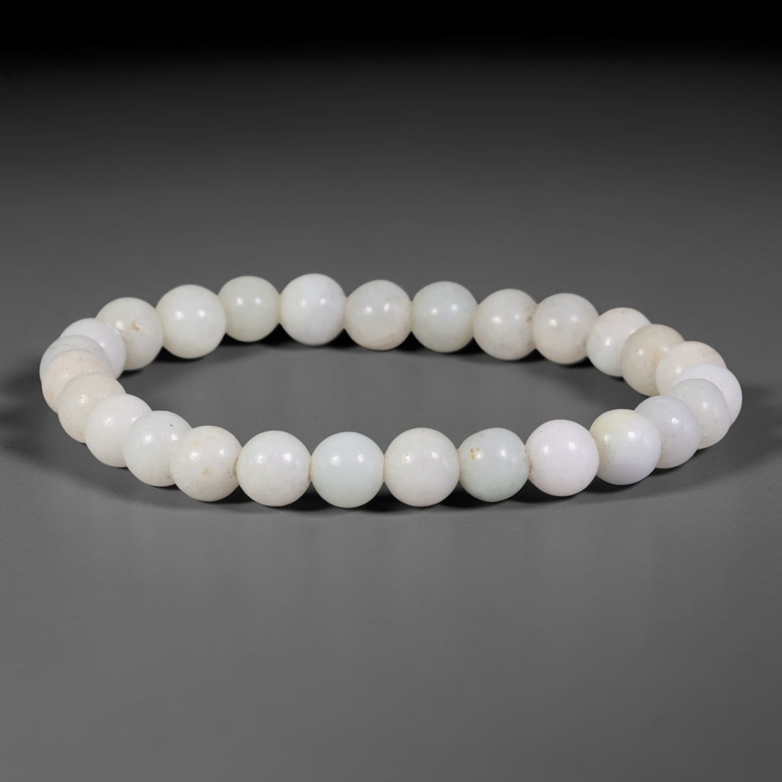 Natural Burmese Type A Creamy White Jadeite Jade Beaded Bracelet, 49TA: Crafted from untreated natural Burmese Type A jadeite jade beads with maximum bead dimension of 7.96mm, this wearable strand features smooth polished beads in soft creamy white tone with faint natural