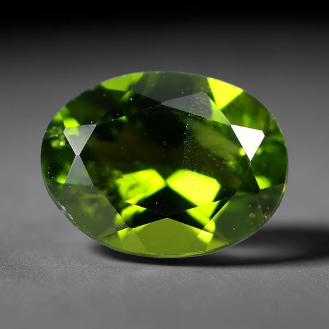 1.20 Carats Natural Vivid Chrome Green Chrome Diopside Oval Faceted Loose Gemstone, 2WJ: This striking chrome diopside faceted oval stone showcases vivid intense chrome green color illuminated through crisp polished step facets, with fine tiny natural mineral speckles visible within the t
