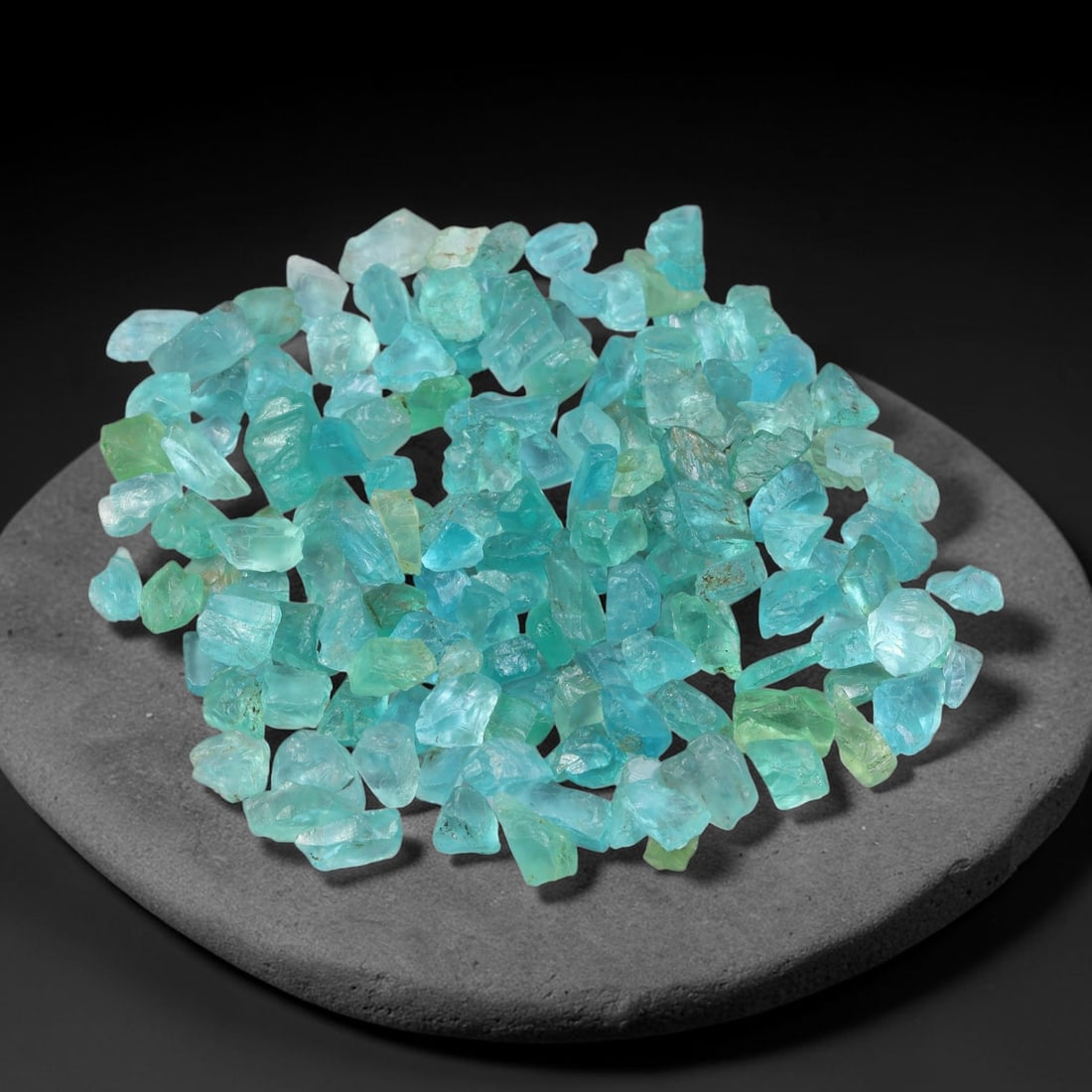 117.87ct Natural Blue Apatite Rough Parcel Loose Gemstone, 51YS: Natural apatite rough parcel featuring fresh bright blue colouration with subtle tonal variations across each crystal piece. Raw crystalline surfaces display authentic natural mineral textures and inh