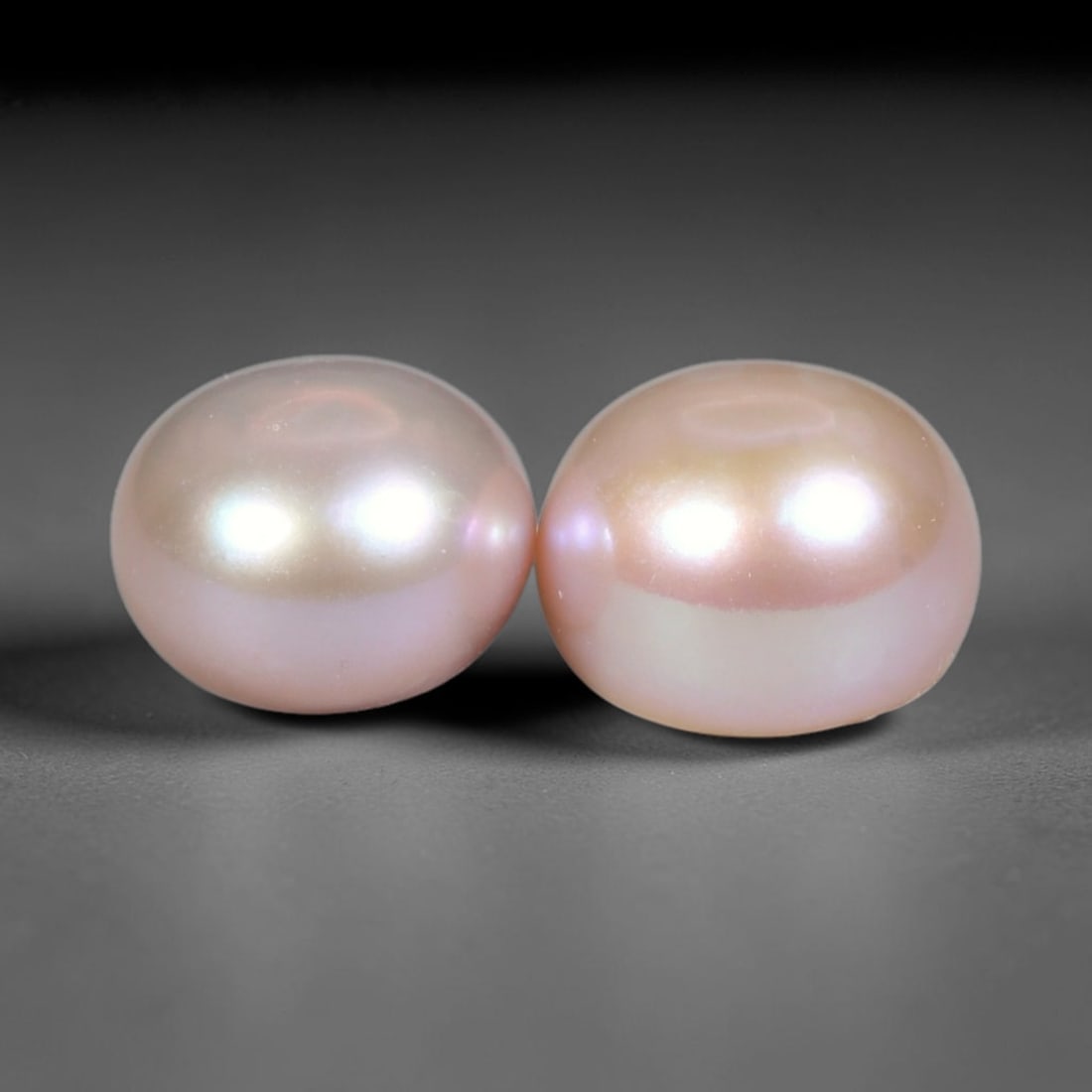 5.45ct Natural Soft Pink Lavender Orient Freshwater Half Round Pearl Pair, 59XZ: Matching pair of natural freshwater half-round pearls, each measuring 8.1x5.7mm, pre-drilled with clean centered holes ready for jewelry mounting. The pearls feature a creamy pale blush base layered w
