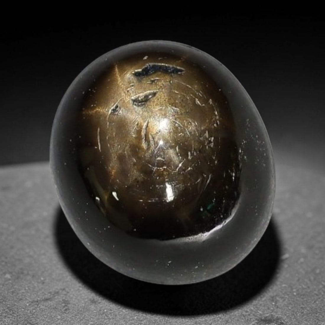 4.20ct Natural Siamese 6-Ray Black Star Sapphire Loose Gemstone, 59WW: This polished star sapphire originates from classic Siamese mining deposits, featuring a deep dark crystalline base with fine native mineral traces trapped within its structure, sized at calibrated 8x