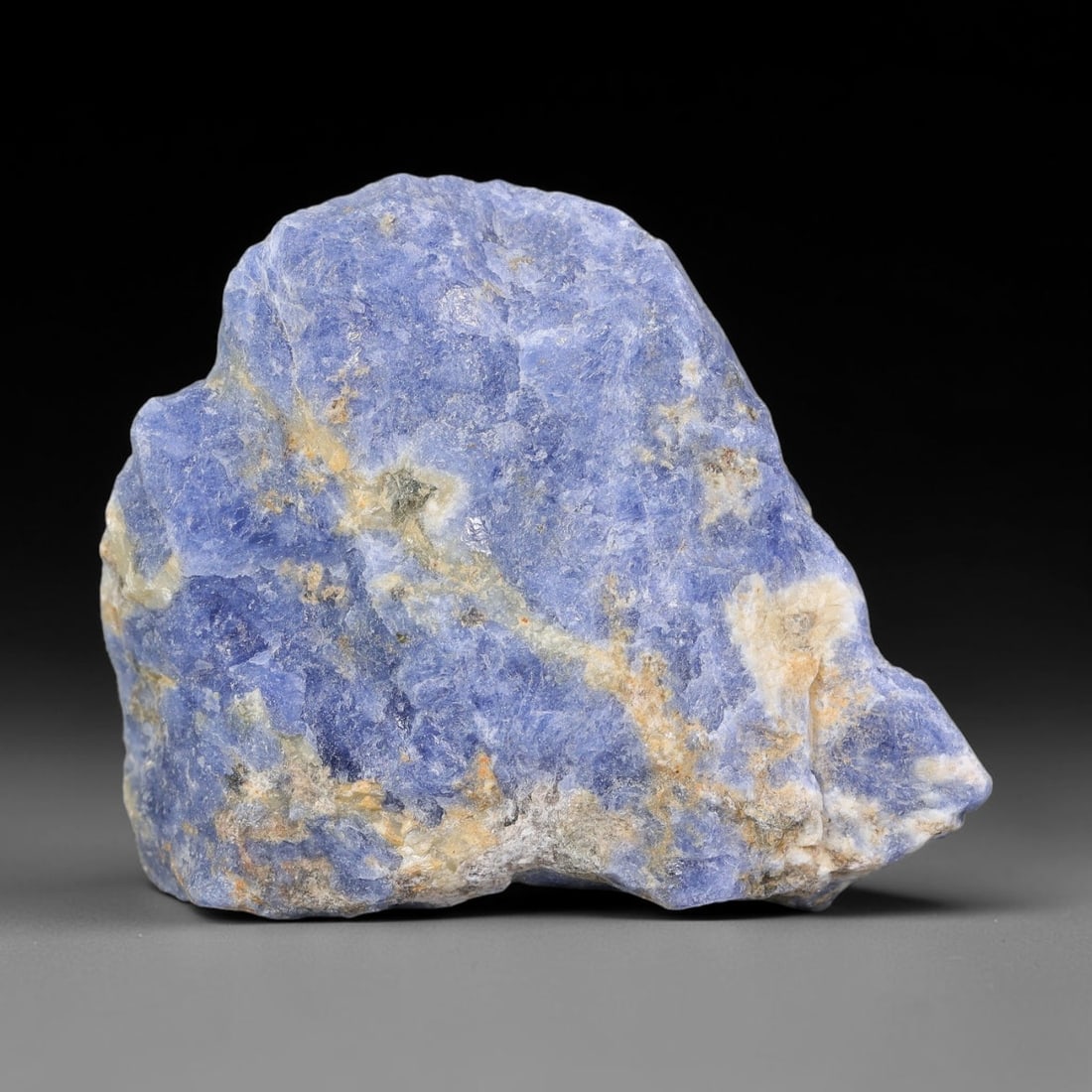 144 Carats Natural Royal Blue Sodalite Rough Stone, 23YS: This genuine natural sodalite rough exhibits soft blended royal blue mineral coloration mixed with pale crystalline matrix formed through natural igneous geological formation. Fine light mineral speck