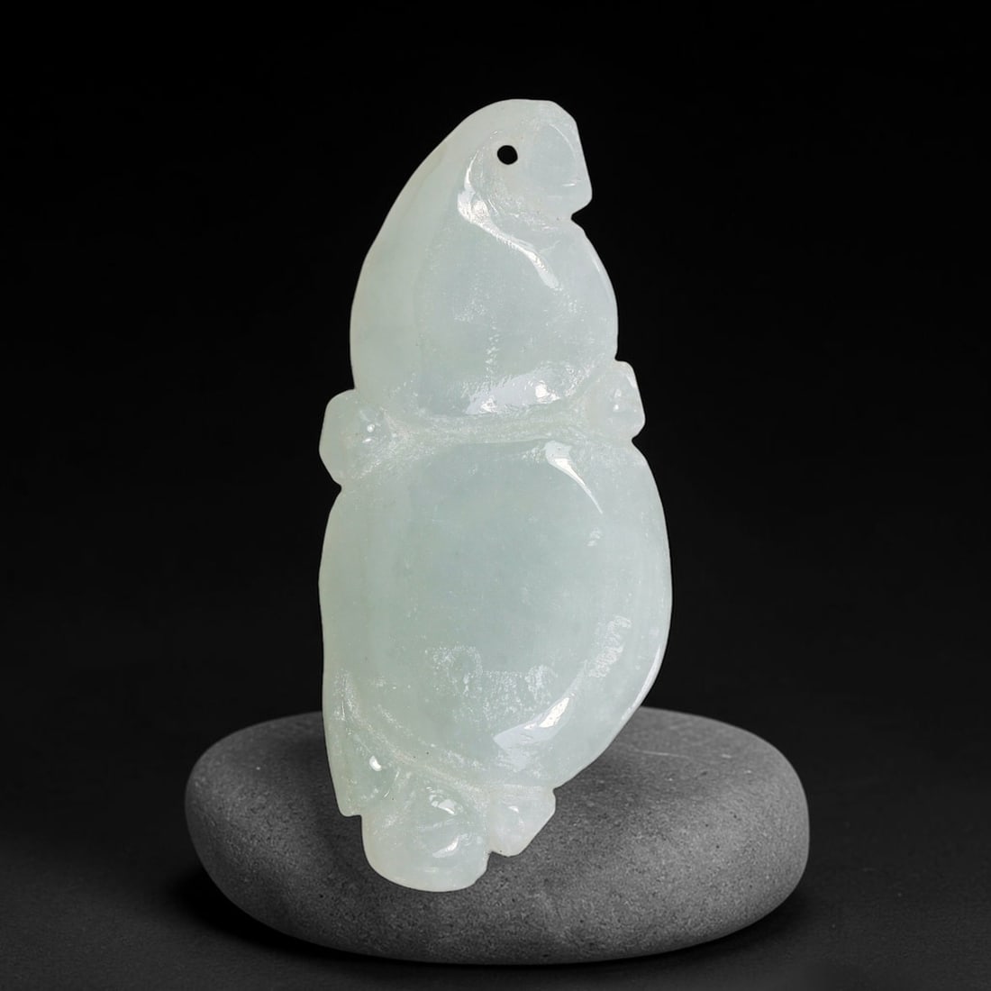 Natural Burmese Type A Jadeite Jade Hand Carved Pendant, 14TC: Artisan hand-carved untreated Burmese Type A jadeite jade pendant measuring 42x18.8 mm. Carefully sculpted with detailed relief craftsmanship and finished with a smooth glossy polish. Authentic Type A