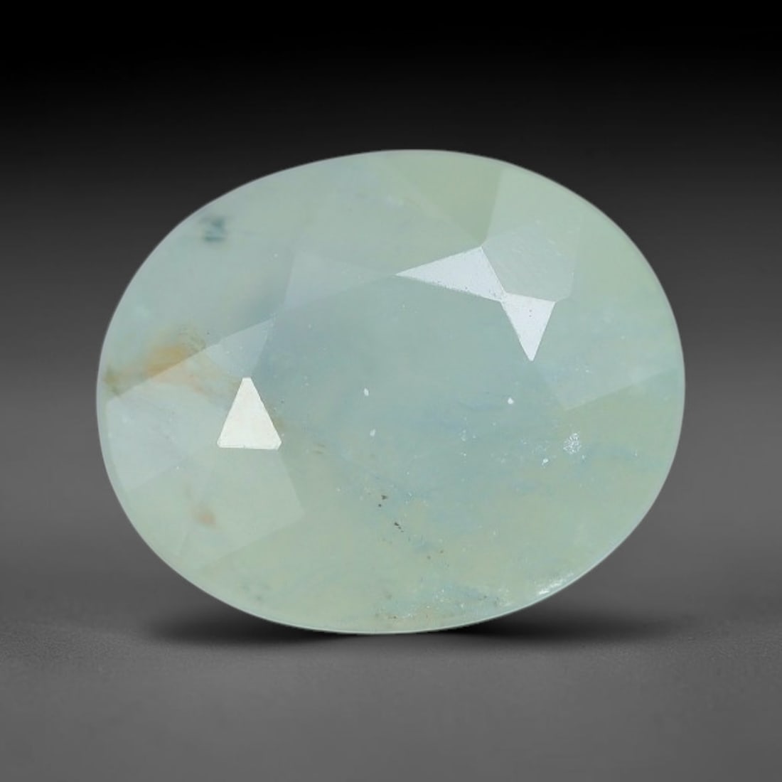 1.63 Carats Natural Muted Mint Aqua Oval Faceted Tourmaline Loose Gemstone, 96YG: Natural soft muted mint aqua tourmaline expertly oval faceted loose gemstone, mixed brilliant facets cast gentle muted light sparkle, featuring a pale milky seafoam green-blue hue across the transluce