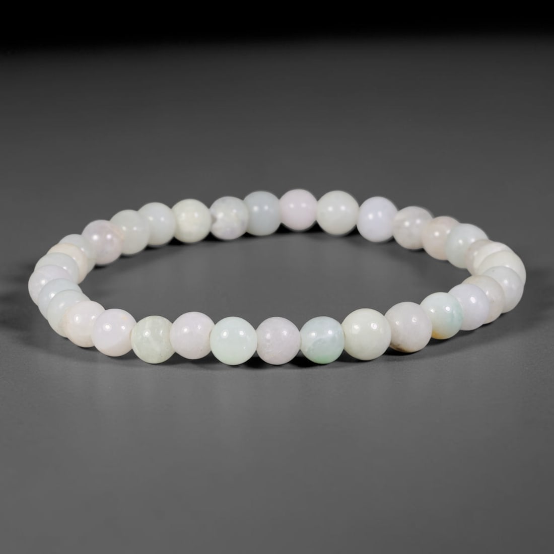 Natural Burmese Type A Pale White with Light Lavender & Mint Floating Jadeite Jade Beaded Bracelet,: Crafted from untreated natural Burmese Type A jadeite jade beads with maximum bead dimension of 6.10mm, this slim single-loop bracelet features smooth polished round beads based on soft milky white, n