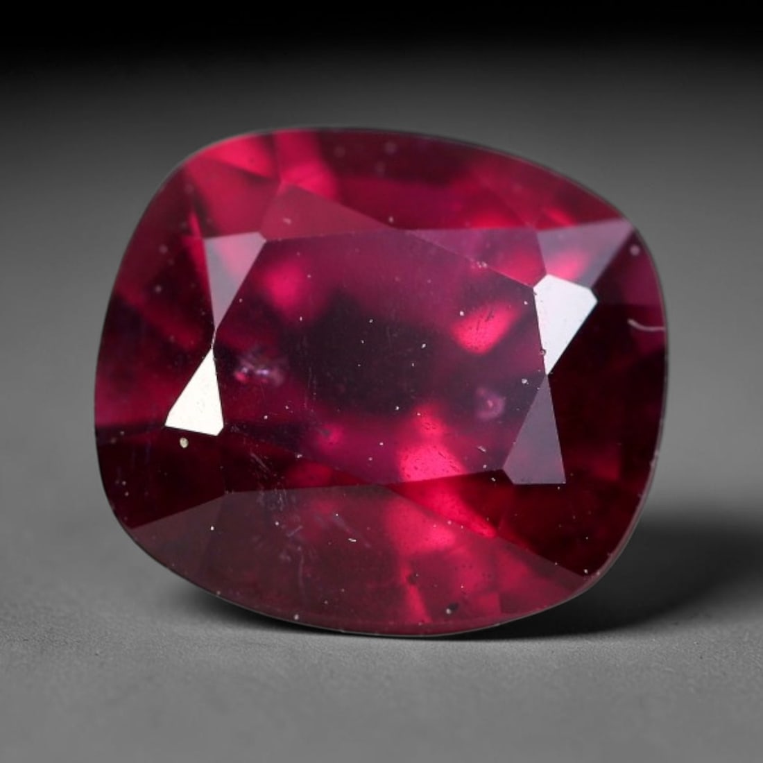 1.89 Carats Natural Rich Wine Red Garnet Cushion Cut Loose Gemstone, 66WS: This soft cushion faceted garnet features a luxurious saturated wine red tone with vibrant scarlet light flashes reflecting off its precisely polished multi-facet surfaces. Fine natural micro mineral 