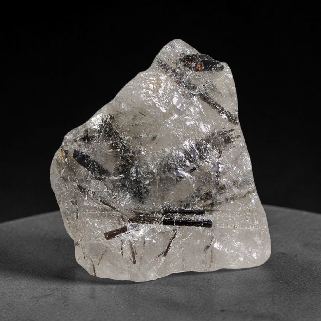 65.61 Carats Natural Black Rutilated Quartz Raw Rough Crystal Chunk, 79YR: This genuine natural rutilated quartz rough features distinct needle-like black rutile inclusions embedded within translucent clear quartz crystal, formed through natural hydrothermal geological proce