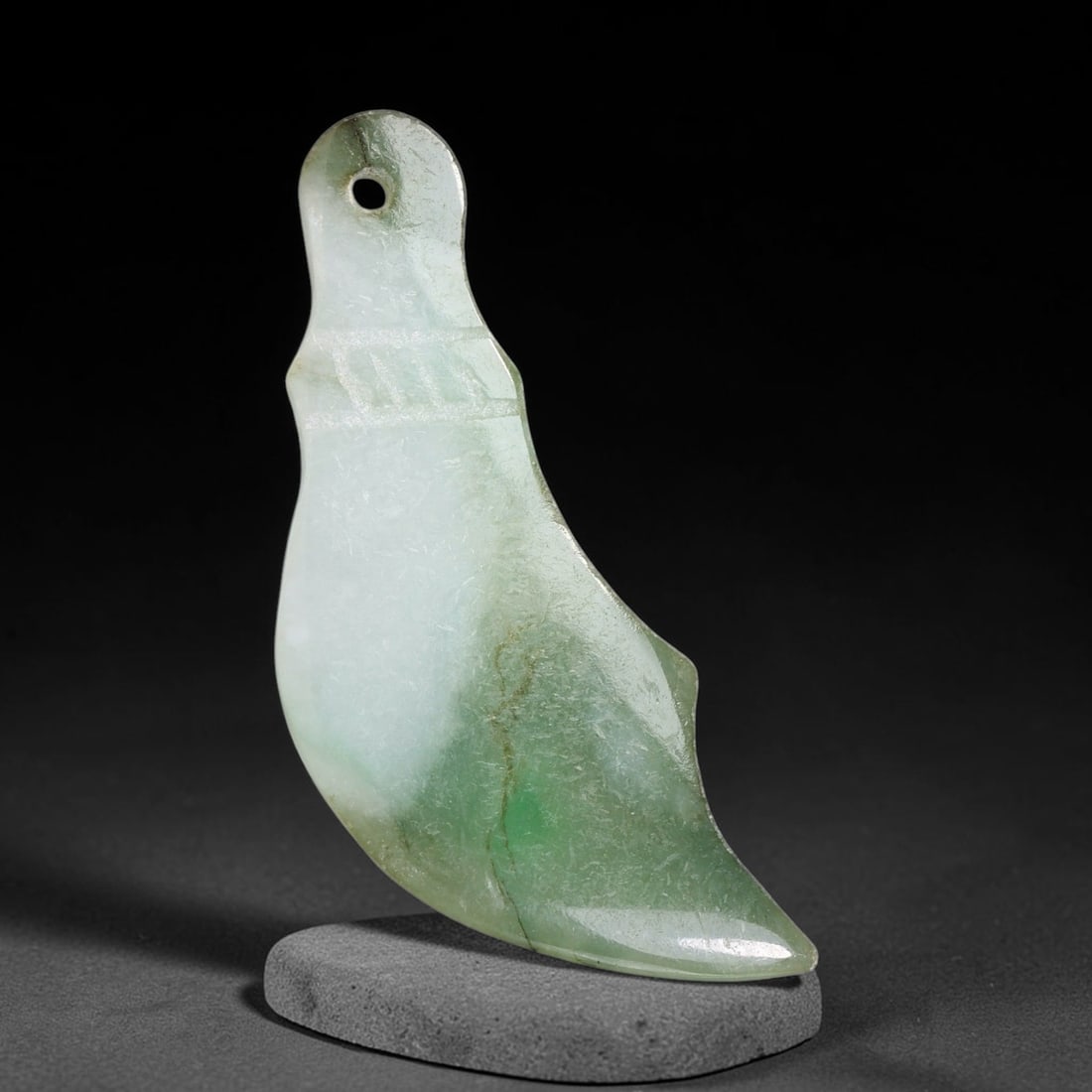 Natural Burmese Type A Jadeite Jade Hand Carved Pendant, 42TC: Artisan hand-carved untreated Burmese Type A jadeite jade pendant measuring 41x17 mm. Carefully sculpted with detailed relief craftsmanship and finished with a smooth glossy polish. Authentic Type A j