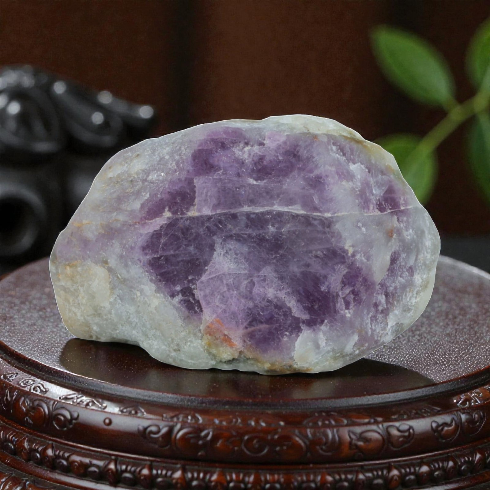 30.43ct Natural Mauritania Ruby Rough (Unheated), 58XA: This unheated Mauritania ruby rough is a stunning natural crystal specimen, featuring a rich, saturated purple-red ruby section embedded in a pale, translucent matrix. The exposed ruby face displays c
