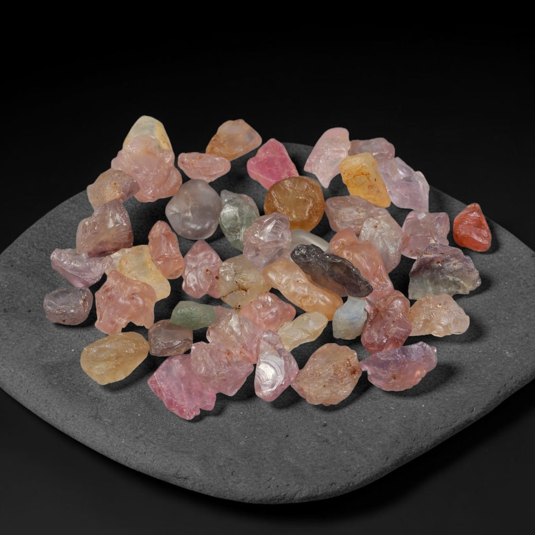 74.77ct Natural Multi-Colour Spinel Rough Parcel Loose Gemstone, 63YS: Natural spinel rough parcel showcasing a beautiful array of soft varied hues with subtle tonal differences throughout each crystal. Raw crystalline surfaces carry authentic natural mineral textures an